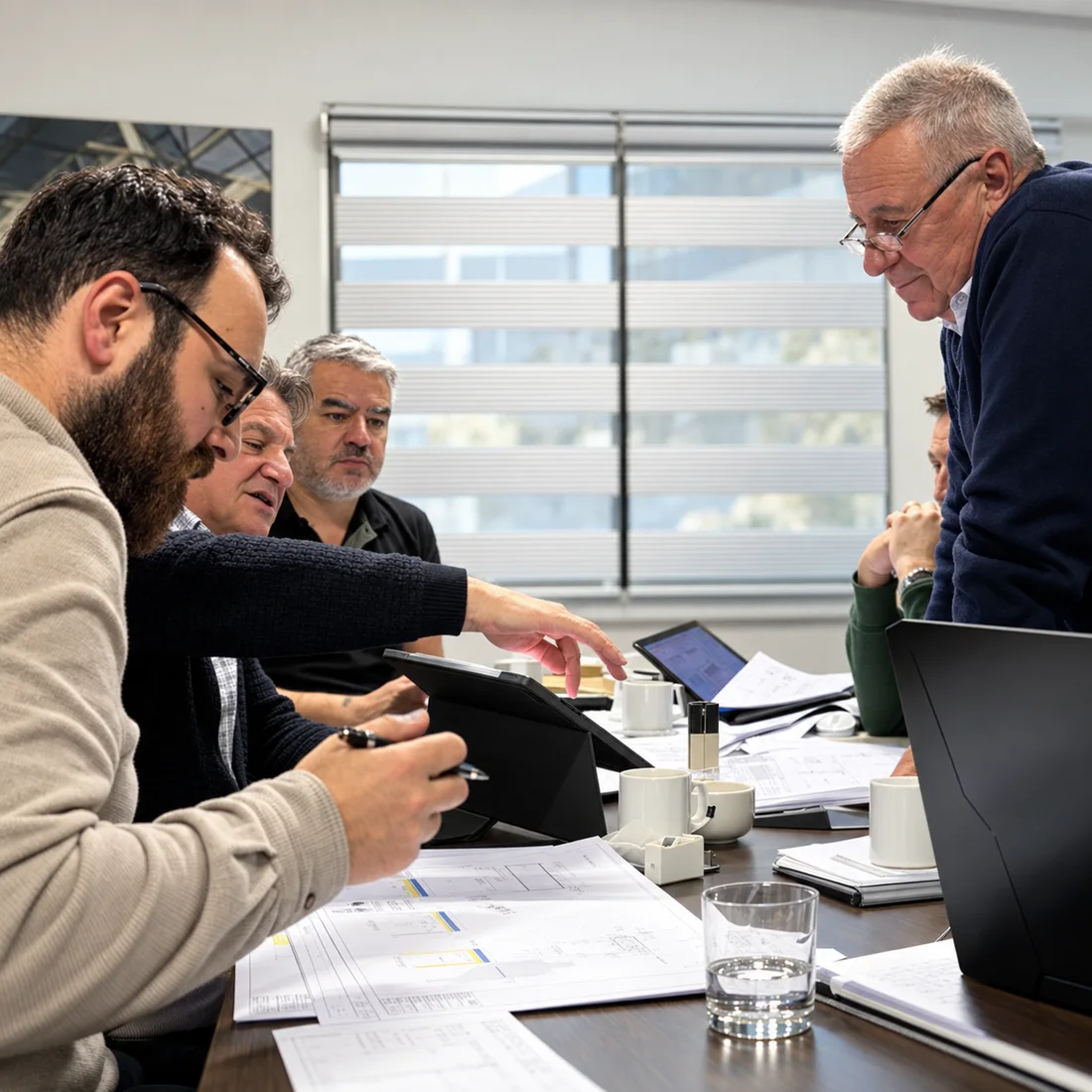 Valuax team reviewing project drawings and technical details